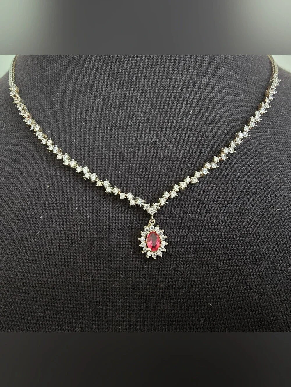 3 Pc Sterling Silver CZ Ruby Necklace, Bracelet and Drop Earring Set